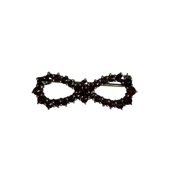 Antique Victorian Bohemian Garnet Rose Cut Garnets Bow Brooch Pin Gold Gilt - Picture 9 of 15